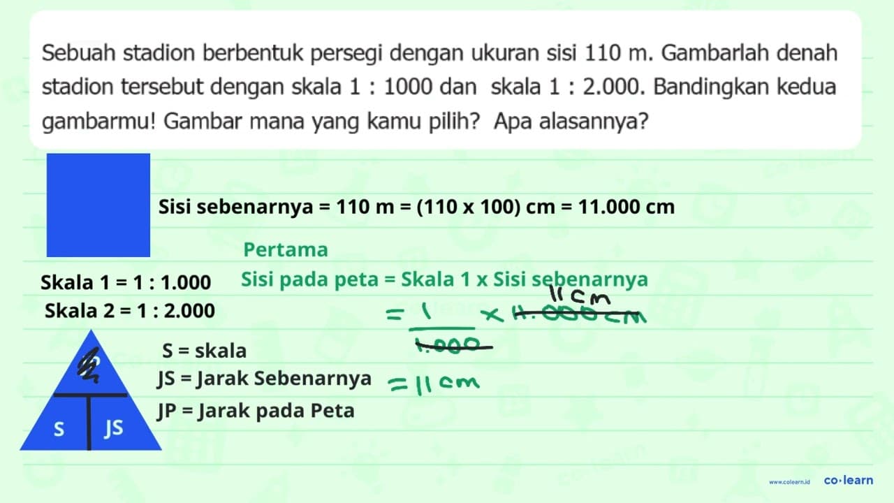 Sebuah stadion berbentuk persegi dengan ukuran sisi 110 m .