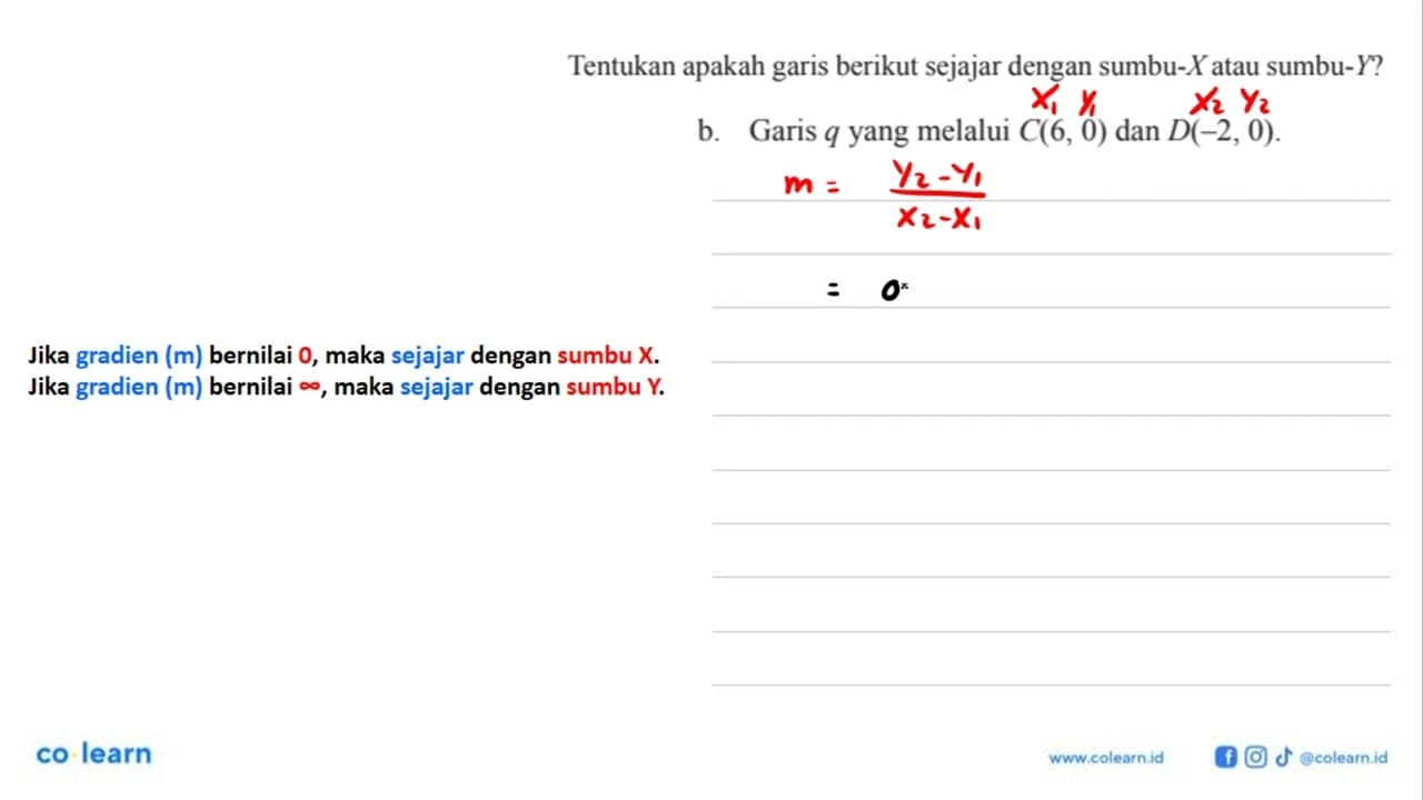 Tentukan apakah garis berikut sejajar dengan sumbu- X atau