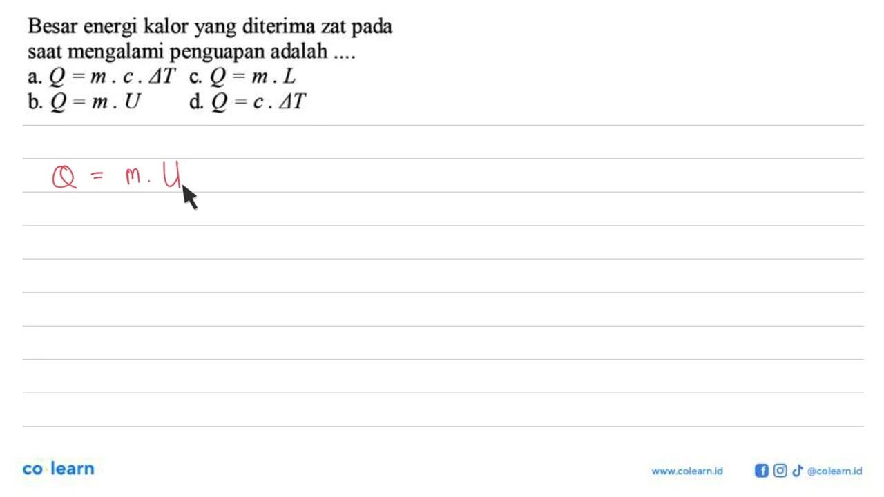 Besar energi kalor yang diterima zat pada saat mengalami