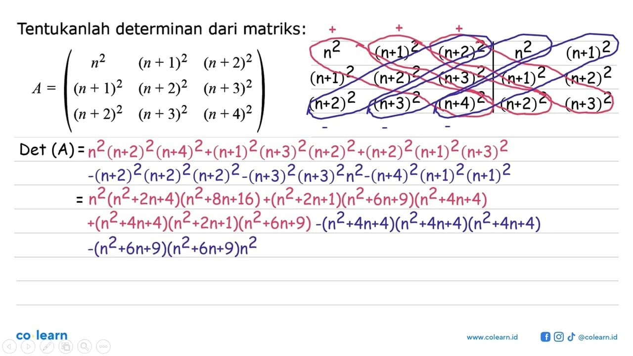 Tentukanlah determinan dari matriks: A=(n^2 (n+1)^2 (n+2)^2