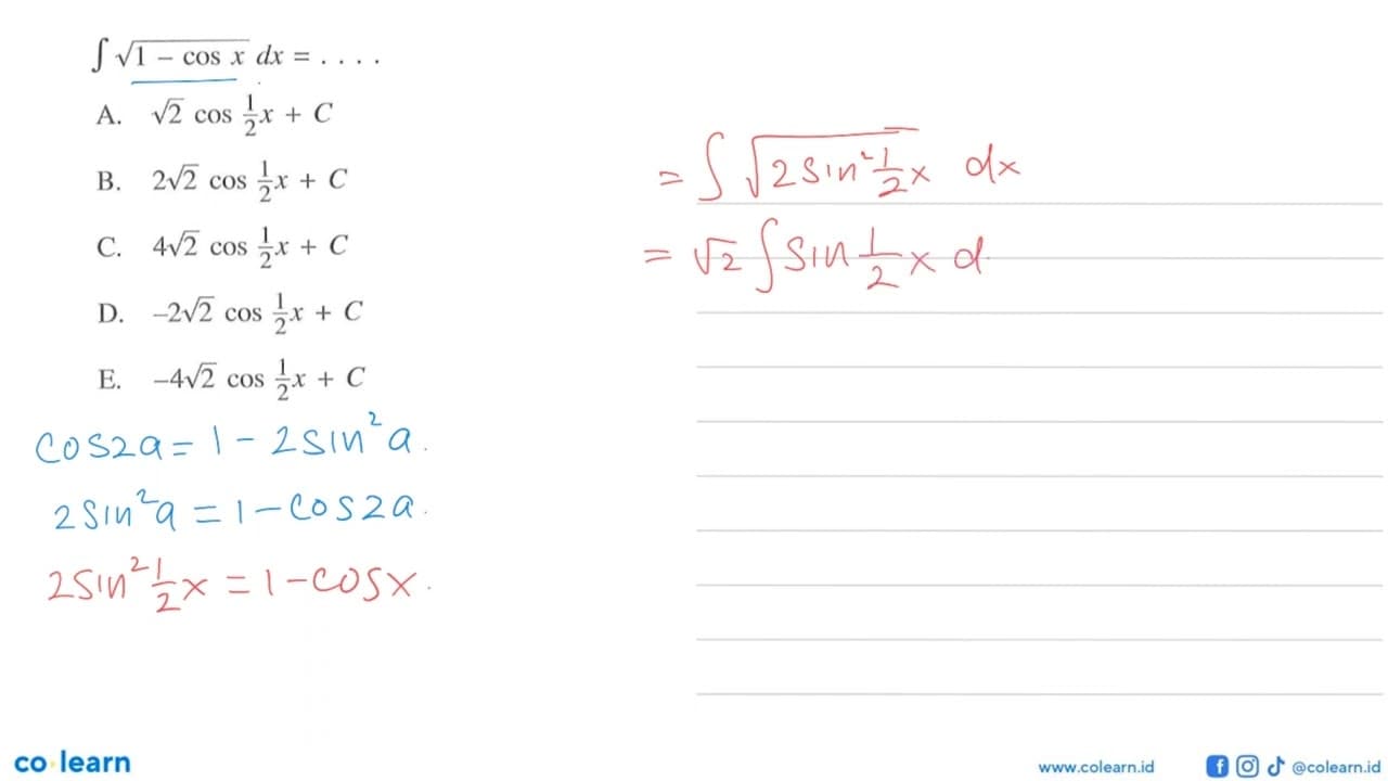 integral akar(1-cos x) dx=...