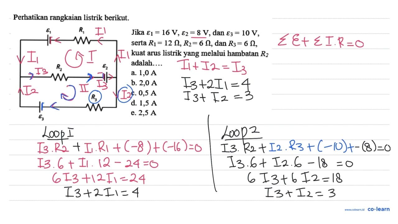 Perhatikan rangkaian listrik berikut. epsilon 1 R1 R2