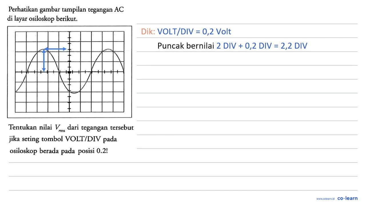 Perhatikan gambar tampilan tegangan AC di layar osiloskop