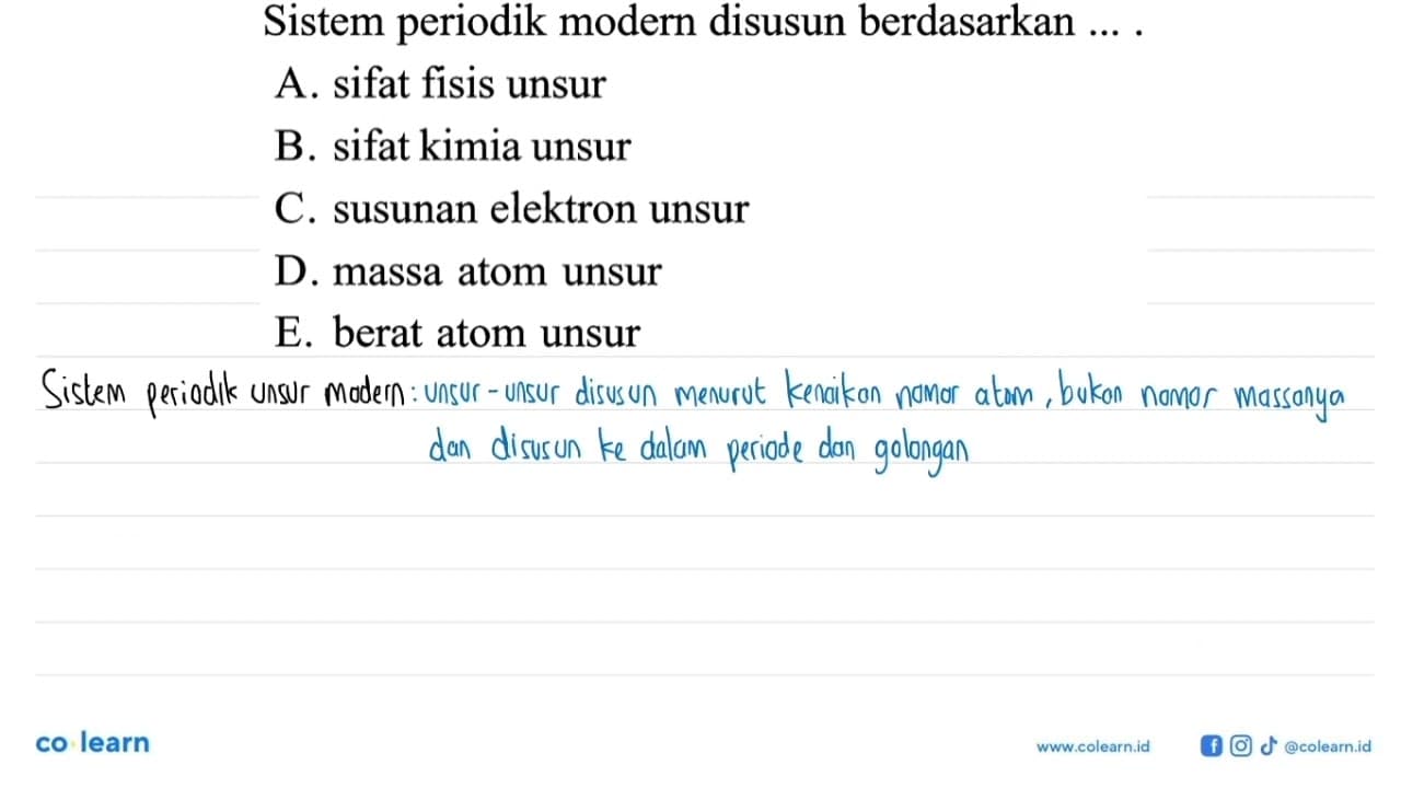 Sistem periodik modern disusun berdasarkan ....