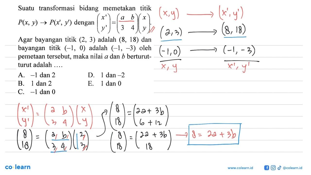 Suatu transformasi bidang memetakan titik P(x, y) -> P(x',