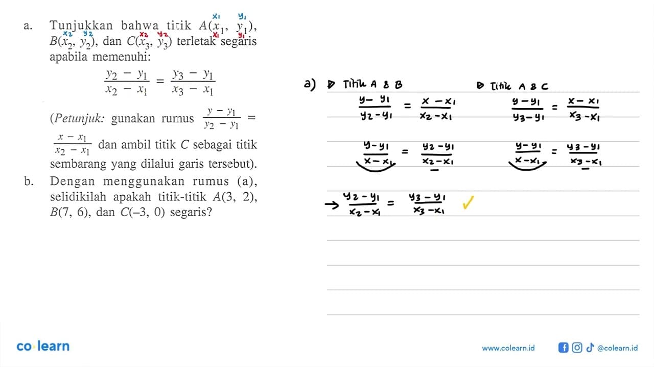 a. Tunjukkan bahwa titik A(x1, y1), B(x2, y2), dan C(x3,