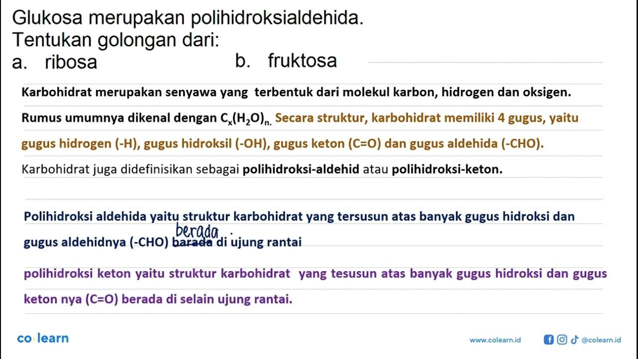 Glukosa merupakan polihidroksialdehida. Tentukan golongan