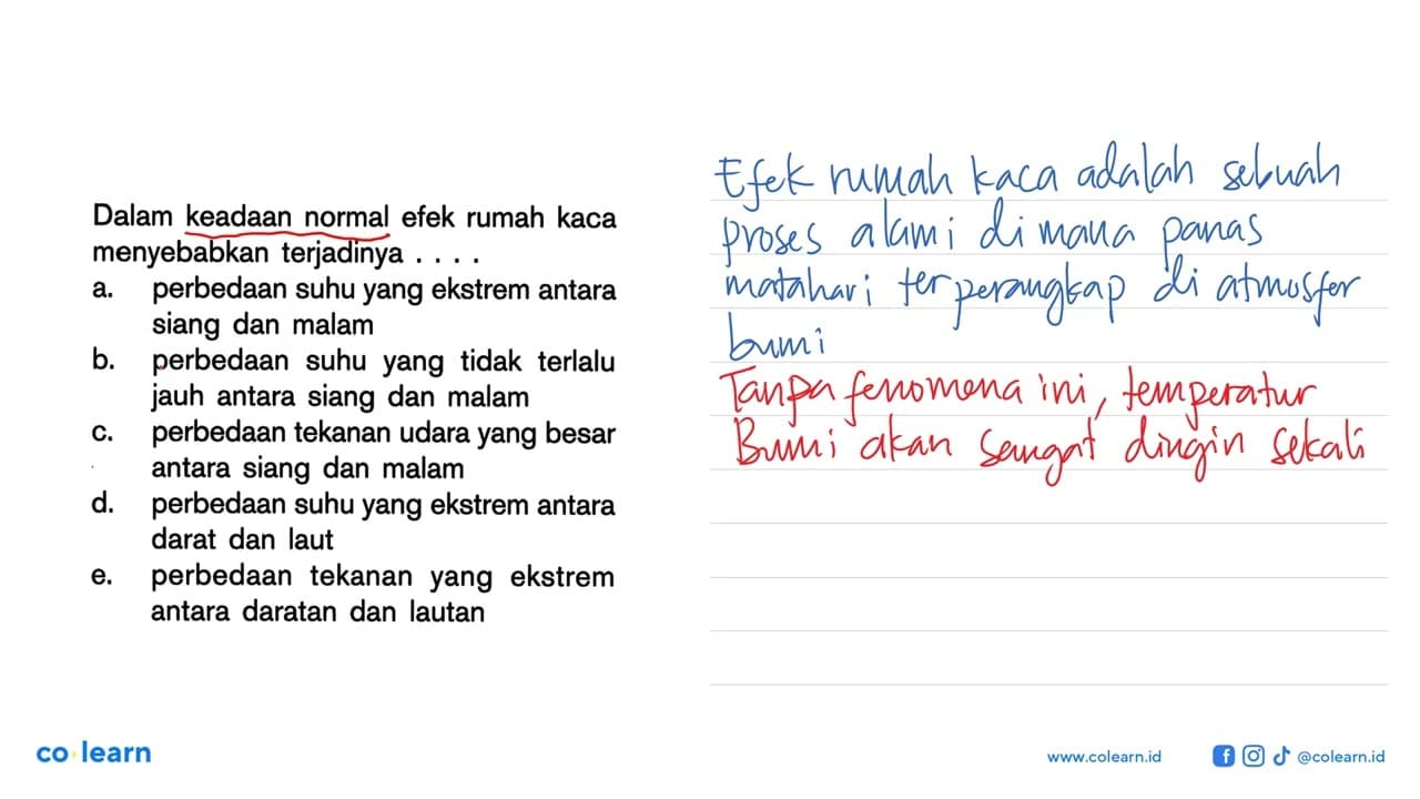 Dalam keadaan normal efek rumah kaca menyebabkan terjadinya