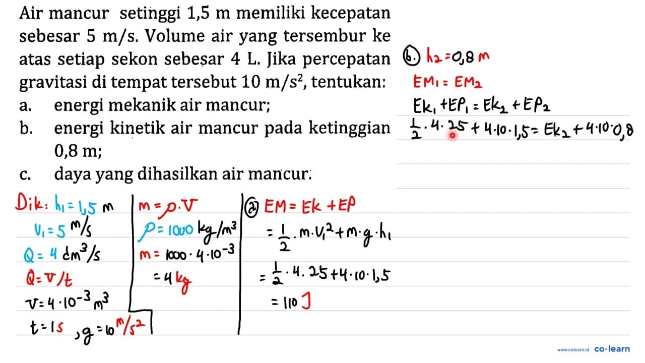 Air mancur setinggi 1,5 m memiliki kecepatan sebesar 5 m /