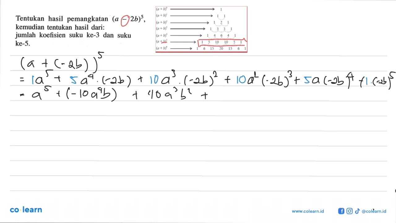 Tentukan hasil pemangkatan (a - 2b)^5, Tentukan hasil