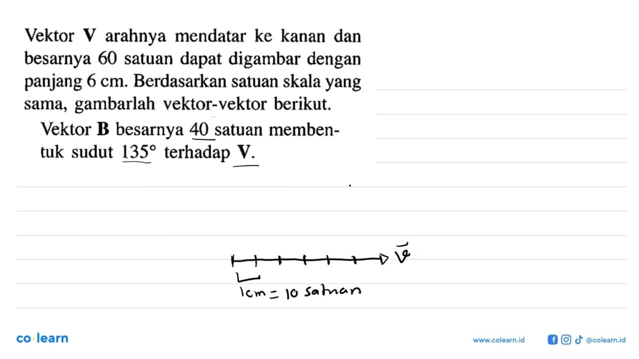 Vektor V arahnya mendatar ke kanan dan besarnya 60 satuan