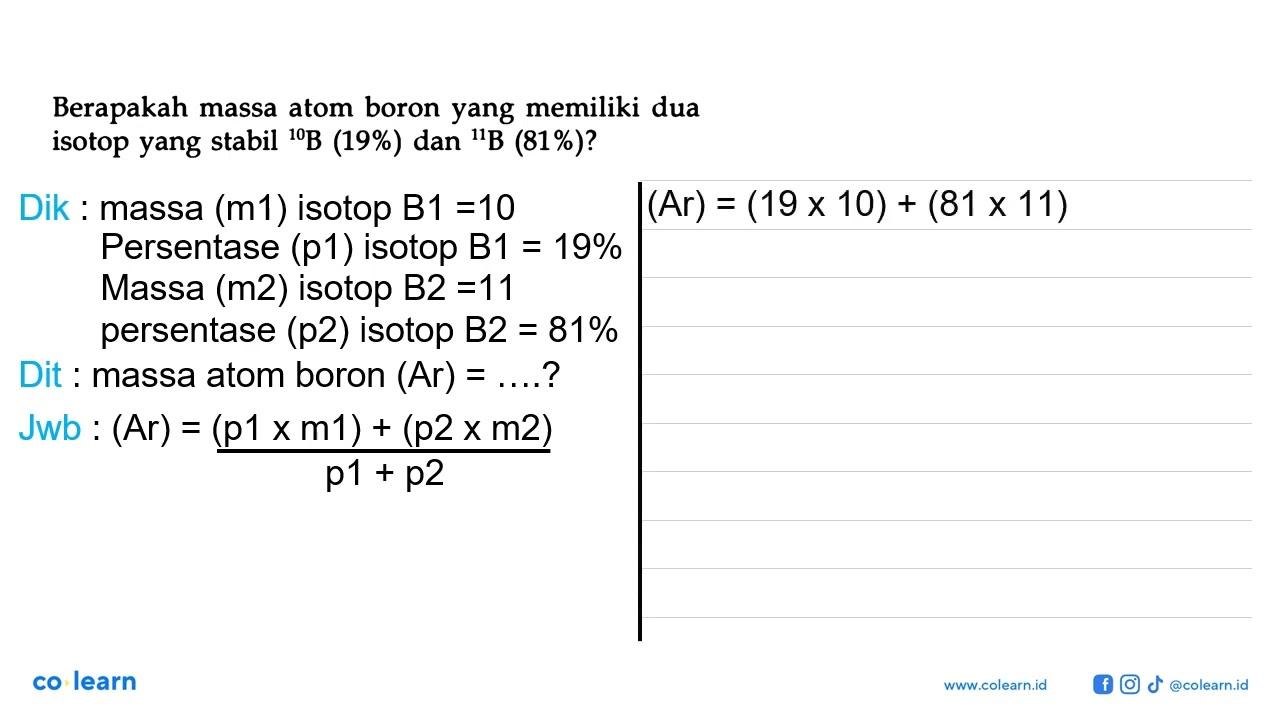 Berapakah massa atom boron yang memiliki dua isotop yang