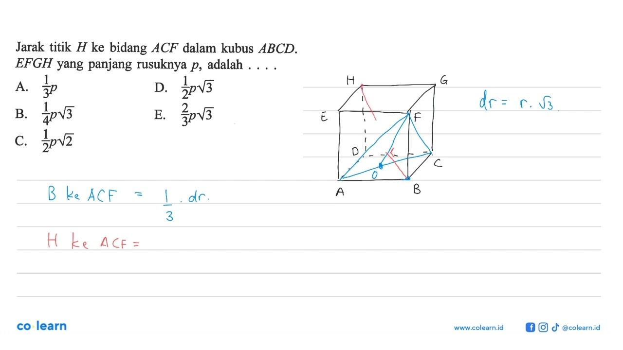 Jarak titik H ke bidang ACF dalam kubus ABCD. EFGH yang