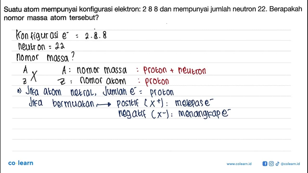 Suatu atom mempunyai konfigurasi elektron: 2 8 8 dan