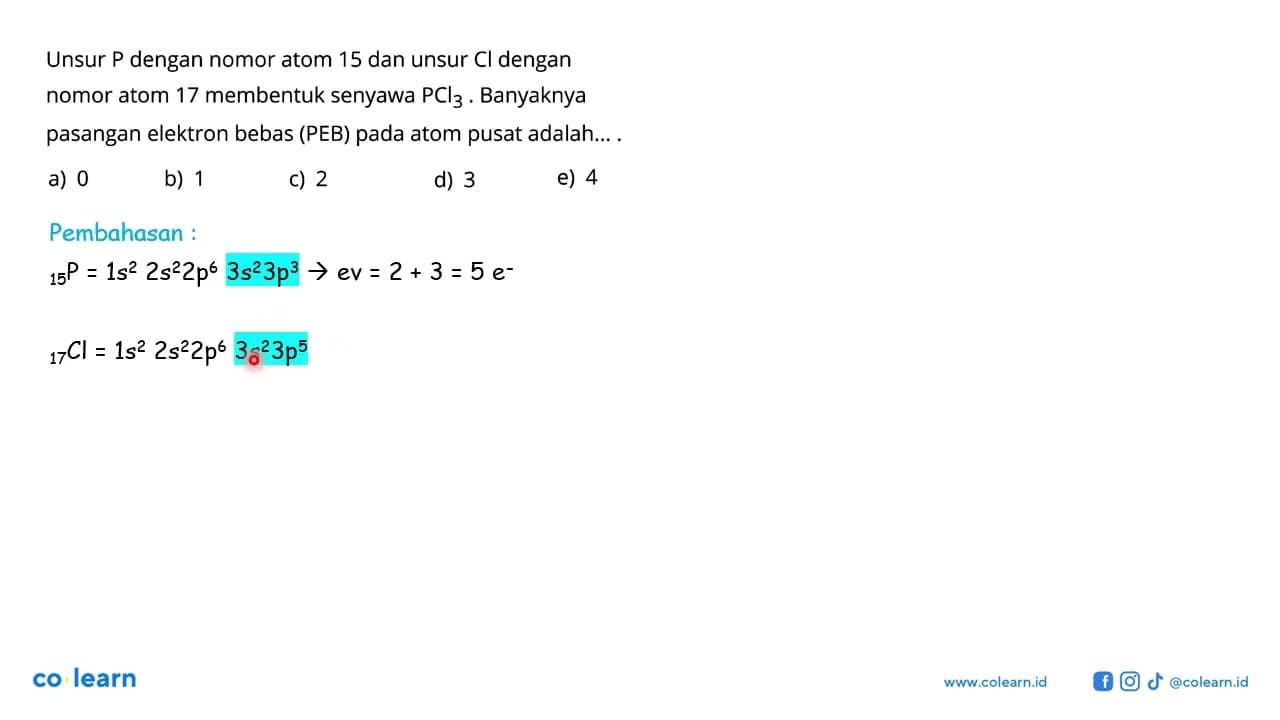 Unsur P dengan nomor atom 15 dan unsur C dengan nomor atom