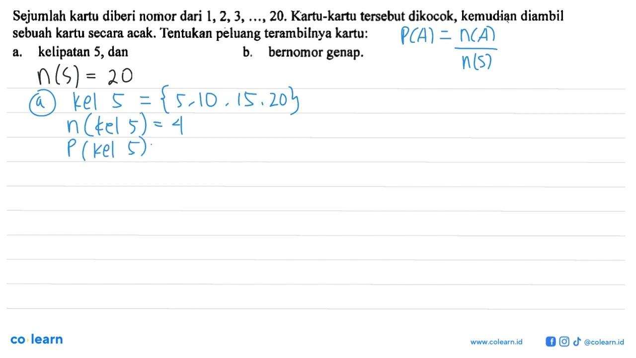 Sejumlah kartu diberi nomor dari 1,2,3, ...., 20.