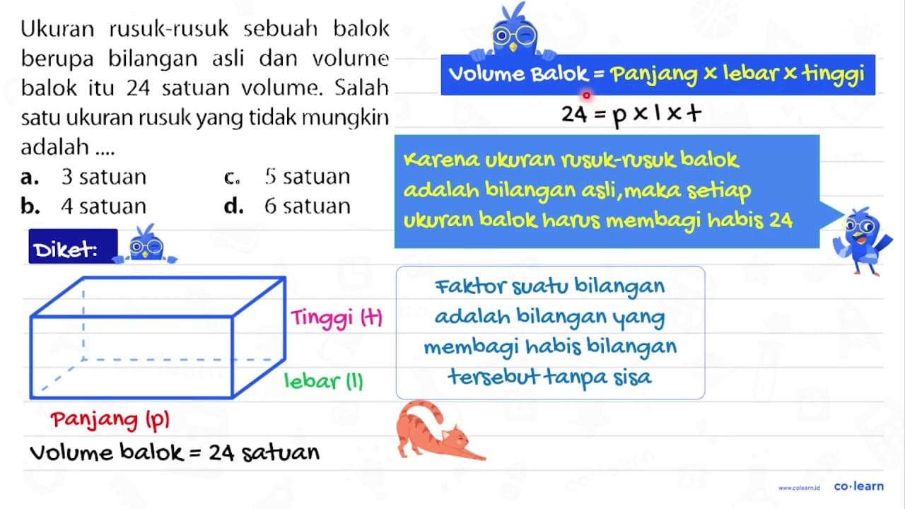 Ukuran rusuk-rusuk sebuah balok berupa bilangan asli dan