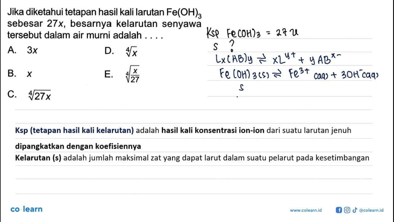 Jika diketahui tetapan hasil kali larutan Fe(OH)3 sebesar