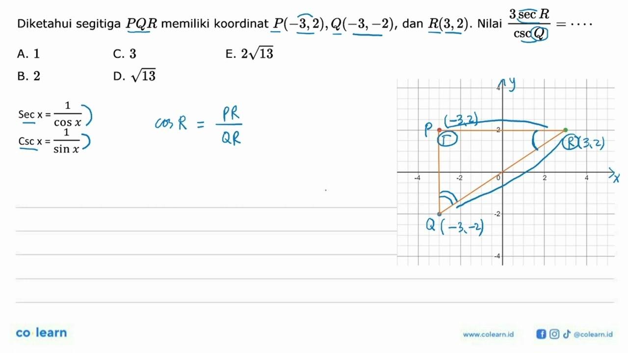 Diketahui segitiga PQR memiliki koordinat P(-3,2),