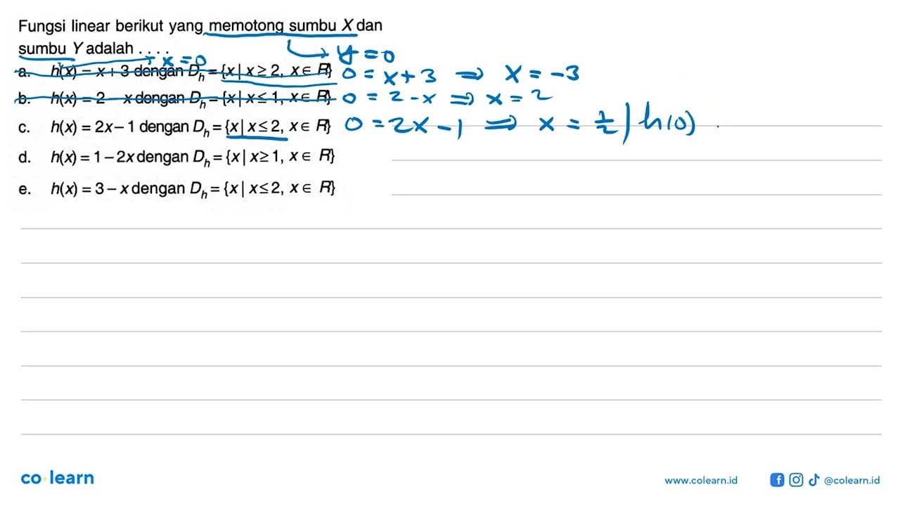 Fungsi linear berikut yang memotong sumbu X dan sumbu Y