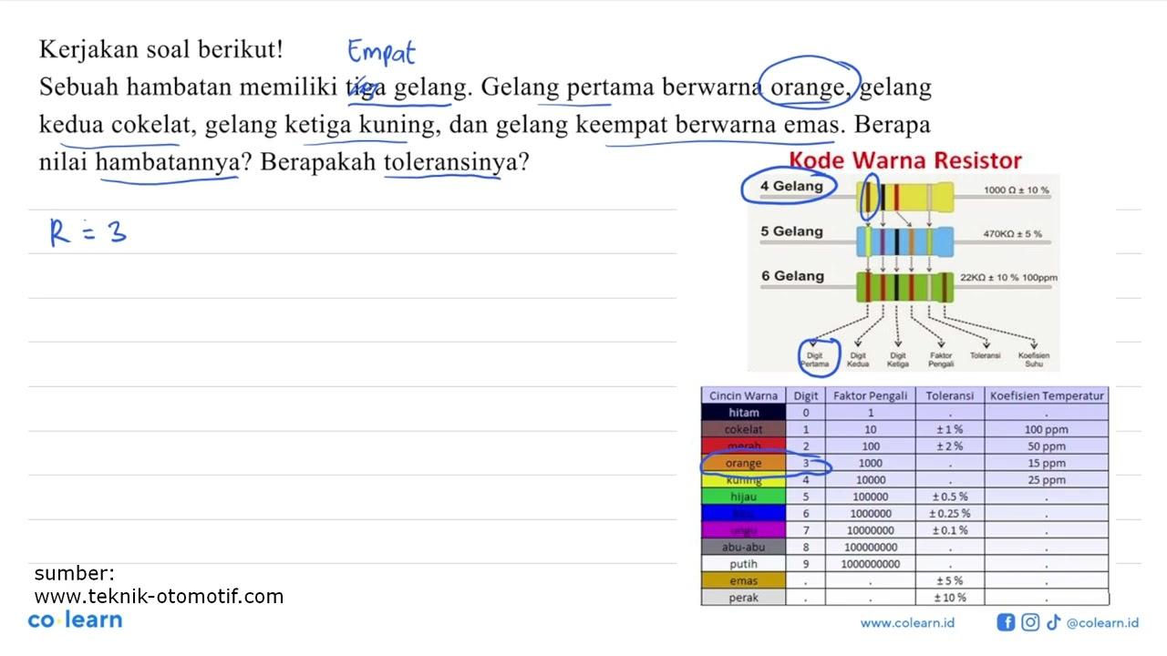 Kerjakan soal berikut! Sebuah hambatan memiliki tiga