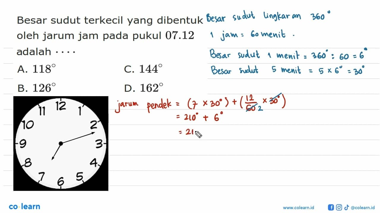 Besar sudut terkecil yang dibentuk oleh jarum jam pada