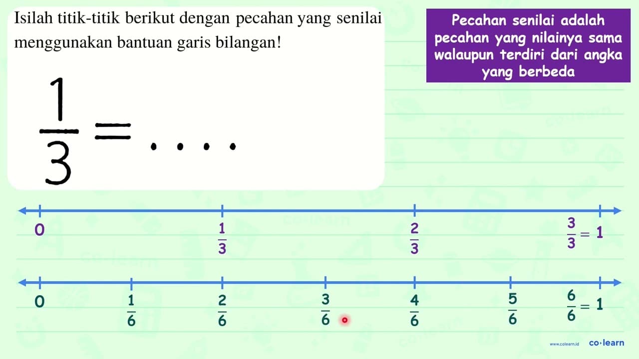 Isilah titik-titik berikut dengan pecahan yang senilai