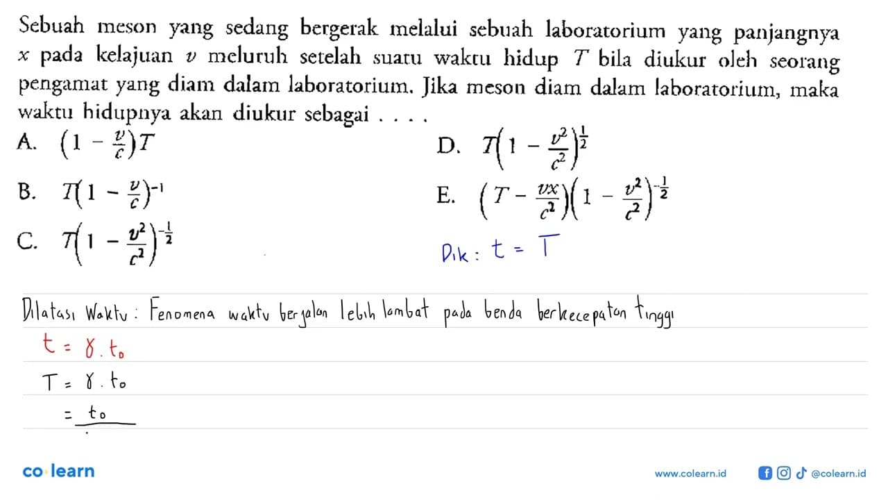 Sebuah meson yang sedang bergerak melalui sebuah