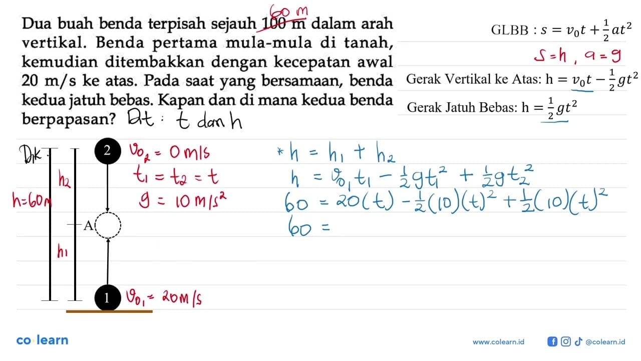 Dua buah benda terpisah sejauh 100 m dalam arah vertikal.