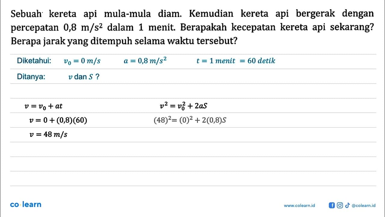 Sebuah kereta api mula-mula diam. Kemudian kereta api