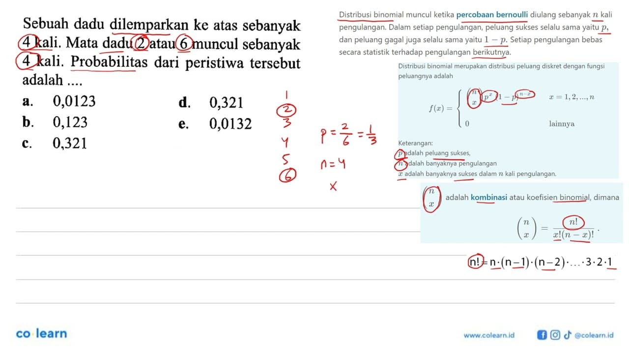 Sebuah dadu dilemparkan ke atas sebanyak 4 kali. Mata dadu