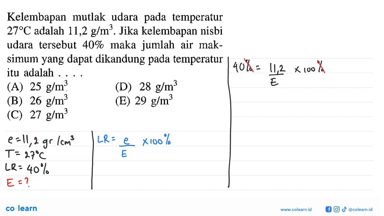 Kelembapan mutlak udara pada temperatur 27 C adalah 11,2