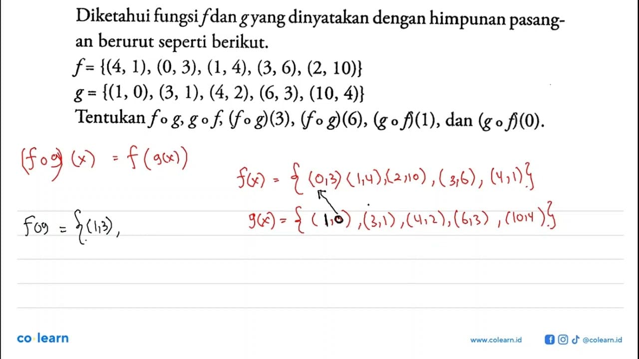 Diketahui fungsi f dan g yang dinyatakan dengan himpunan