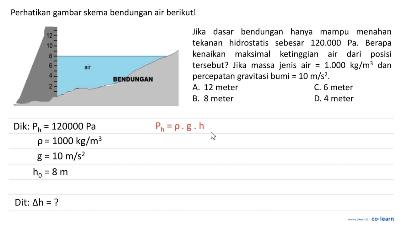 Perhatikan gambar skema bendungan air berikut ! Jika dasar