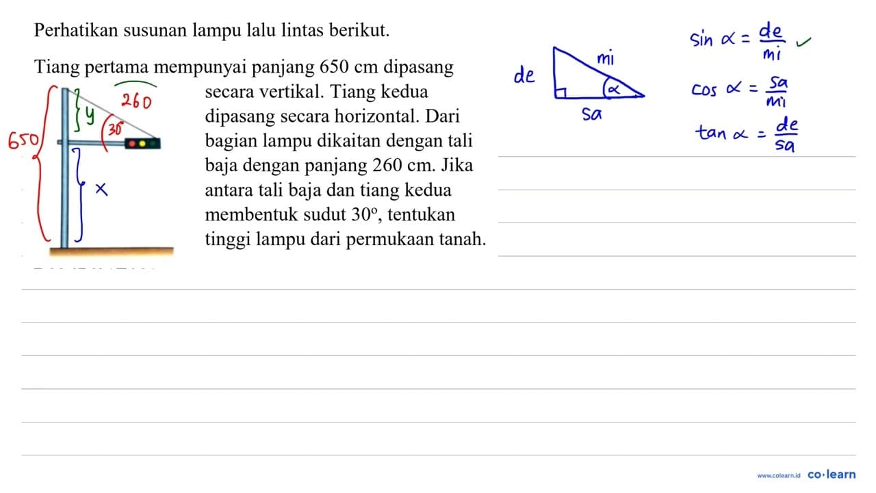 Perhatikan susunan lampu lalu lintas berikut. Tiang pertama