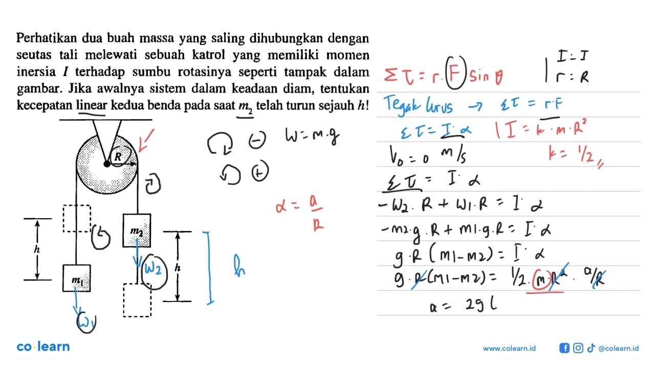 Perhatikan dua buah massa yang saling dihubungkan dengan