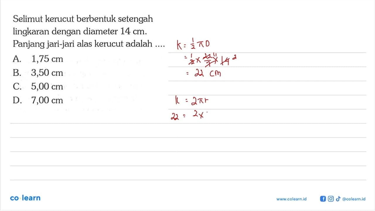 Selimut kerucut berbentuk setengah lingkaran dengan