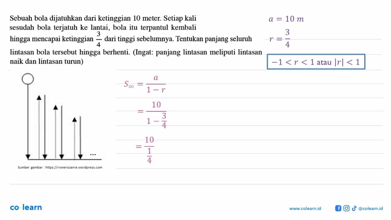 Sebuah bola dijatuhkan dari ketinggian 10 meter. Setiap