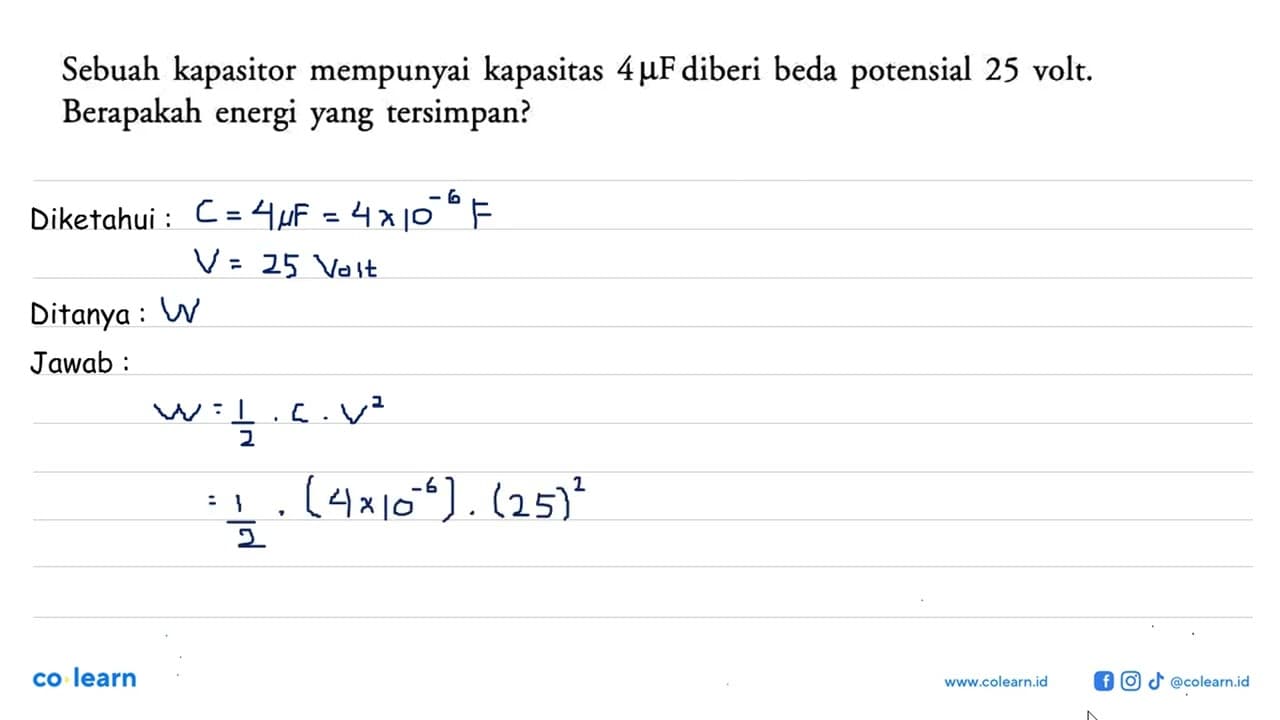 Sebuah kapasitor mempunyai kapasitas 4 mu F diberi beda