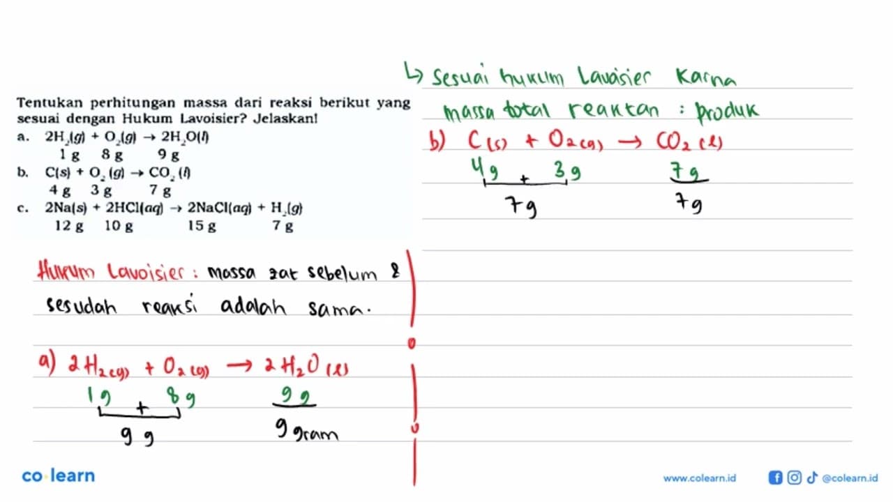 Tentukan perhitungan massa dari reaksi berikut yang sesuai