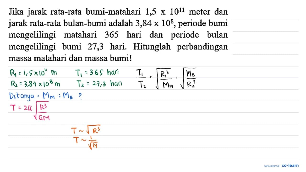 Jika jarak rata-rata bumi-matahari 1,5 x 10^(11) meter dan