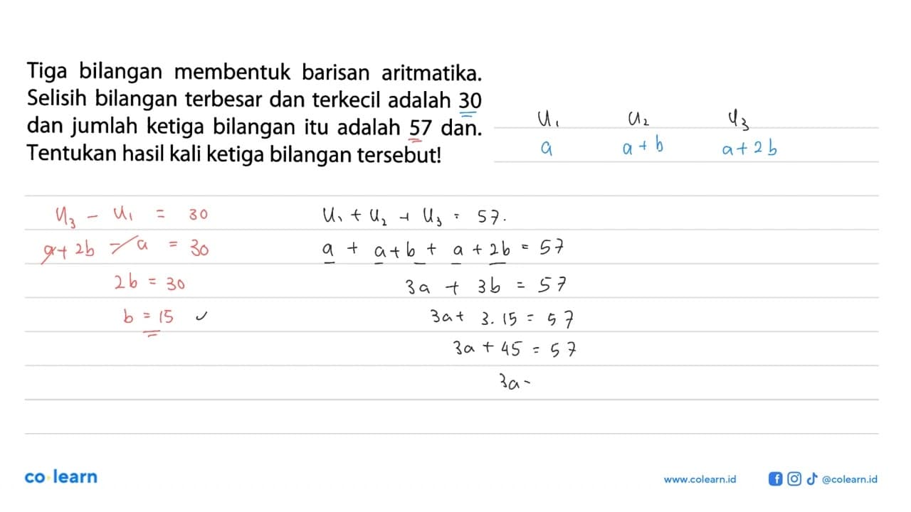 Tiga bilangan membentuk barisan aritmatika. Selisih