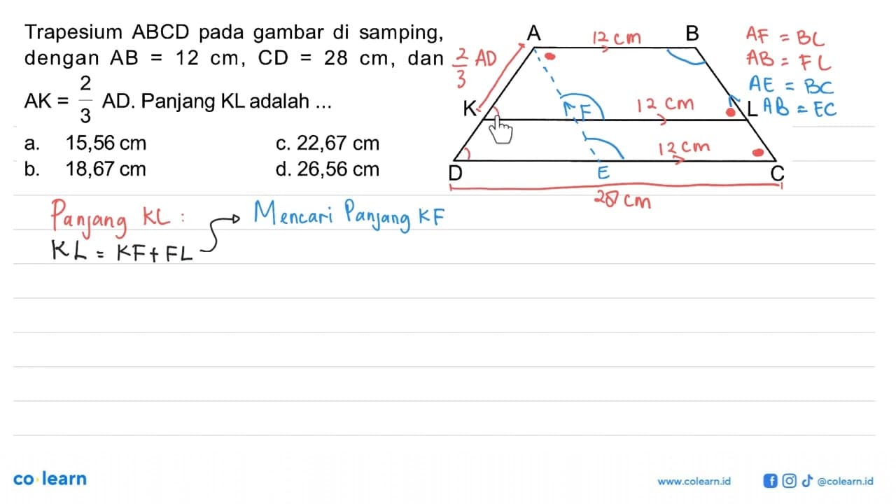 Trapesium ABCD pada gambar di samping, dengan AB = 12 cm,