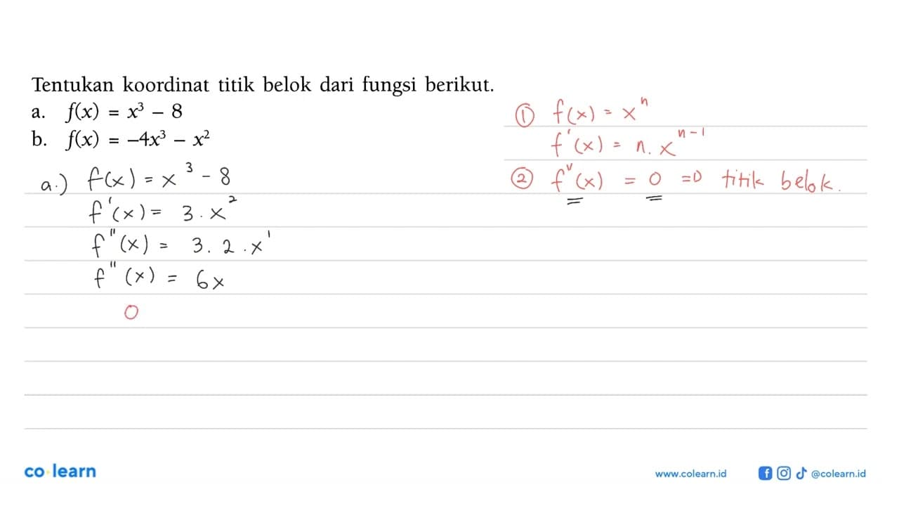 Tentukan koordinat titik belok dari fungsi berikut. a.