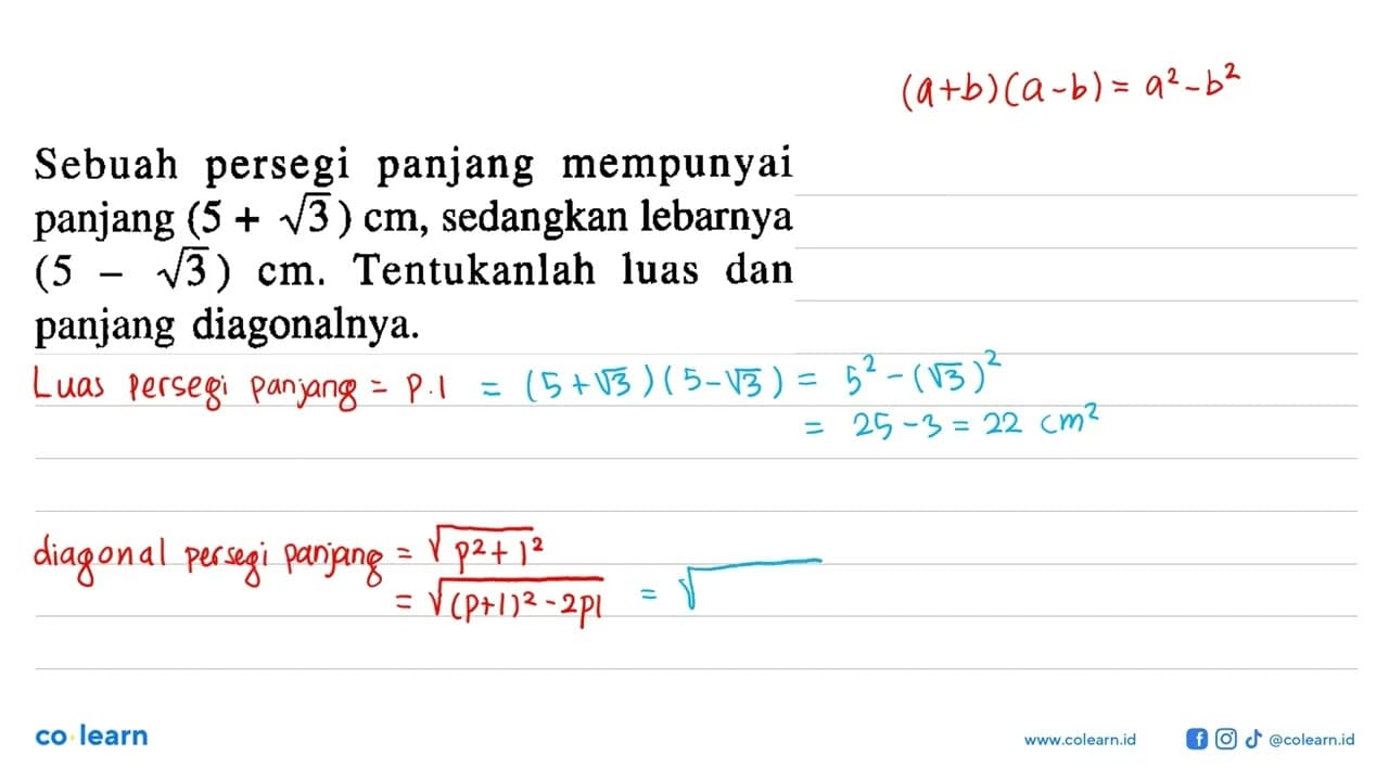 Sebuah persegi panjang mempunyai panjang (5+akar(3)) cm,