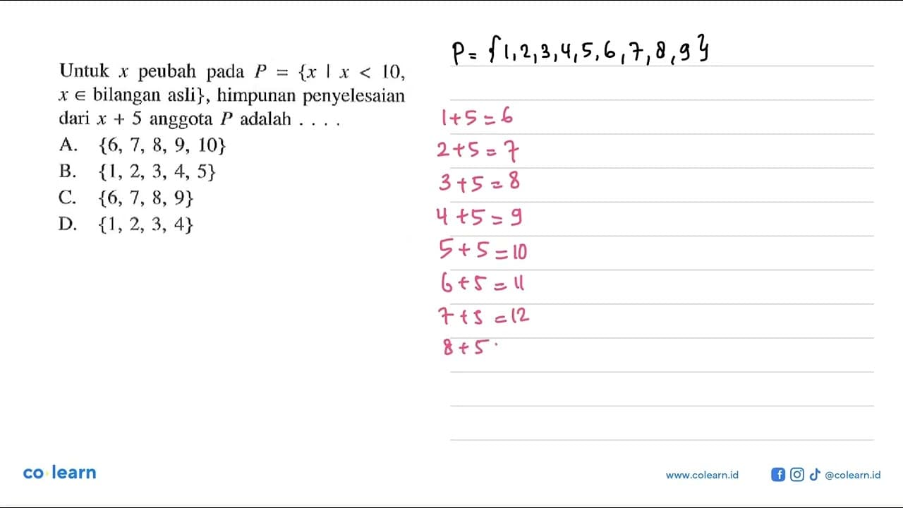 Untuk x peubah pada P ={x | x < 10, x e bilangan asli},