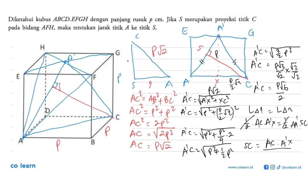 Diketahui kubus ABCD.EFGH dengan panjang rusuk p cm. Jika S