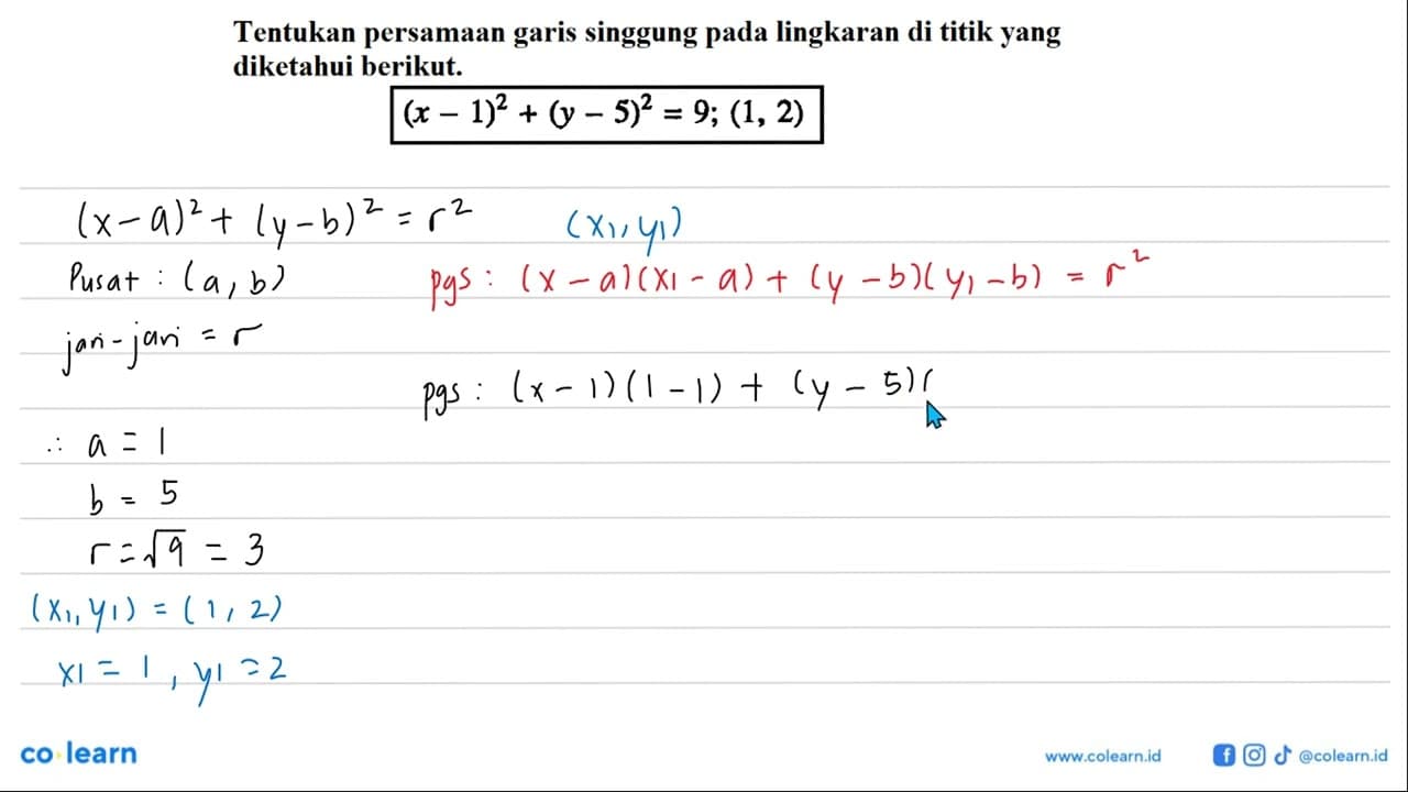 Tentukan persamaan garis singgung pada lingkaran di titik