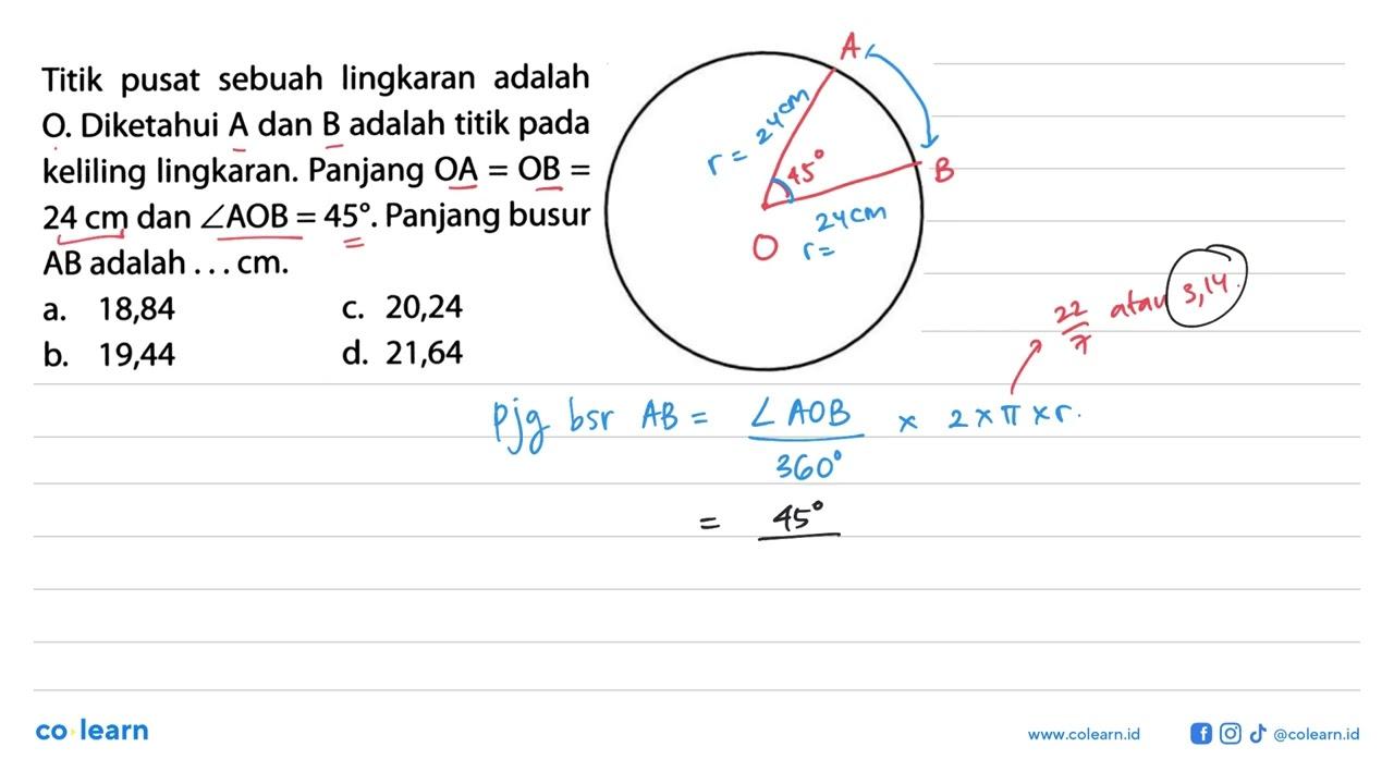 Titik pusat sebuah lingkaran adalah O. Diketahui A dan B