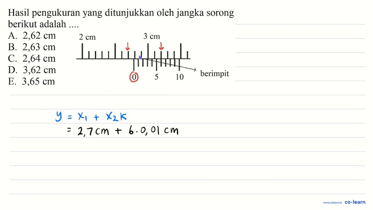 Hasil pengukuran yang ditunjukkan oleh jangka sorong